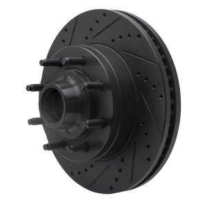 Ford E-350 Super Duty Brake Rotor (1) - Front Left - R1 Concepts - Drilled & Slotted - Black - `08-`25